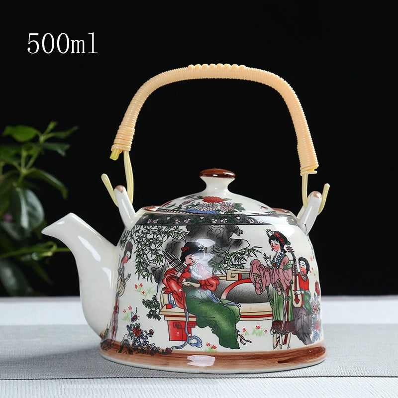 Porcelain Teapot with Strainer Net High Capacity 500 900ML Traditional Retro Ceramic Tea Set