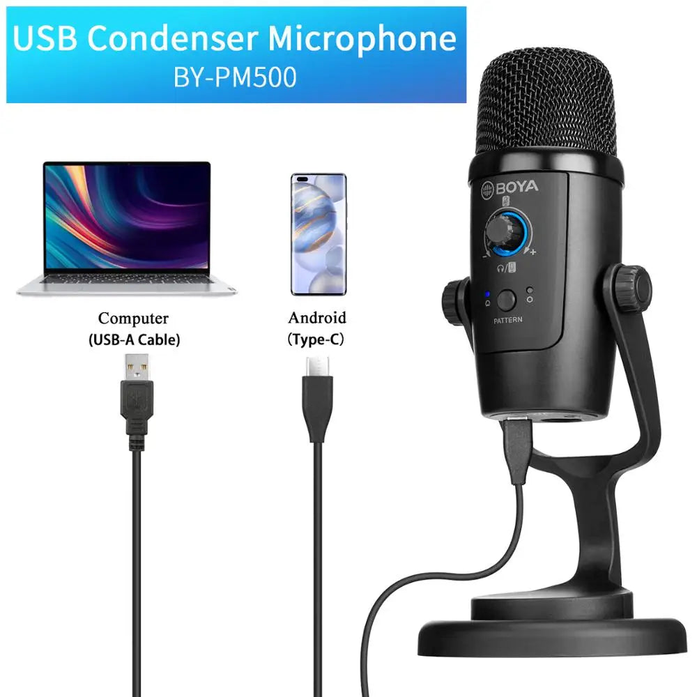 BY-PM500 Gaming Condenser USB Microphone for PC Mobile Phone Android Windows Mac Youtube Recording Streaming Blogger Vlog