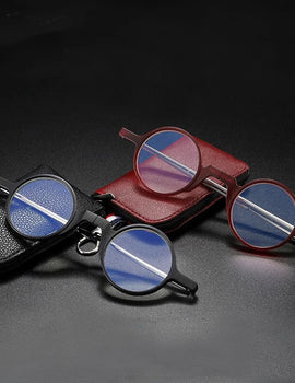 Round Fashion Foldable Reading Glasses Blue Light Blocking Eyeglasses Men with Case 1.0 2.0