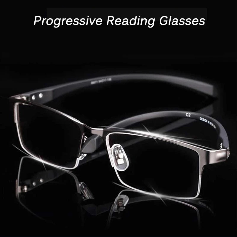 Photochromic Reading Glasses Bifocal Progressive Reading Glasses Men Blue Light Blocking Multifocal Eyewear Half Frame