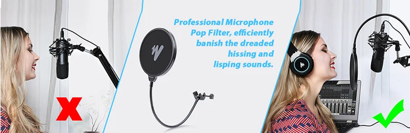 Microphone Pop Filter Metal Pop Filter Shield Double Layer Windscreen Popfilter For USB Microhone Podcast Microphone