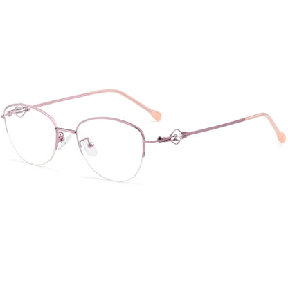 Women Half-frame Glasses Anti-blue Light Retro Ultralight Metal Fashion Optical Prescription Eyeglasses Frame 8025Z