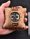 Zebra Handmade Wood Watch Quartz Classic Wristwatch Auto Date Stopwatch