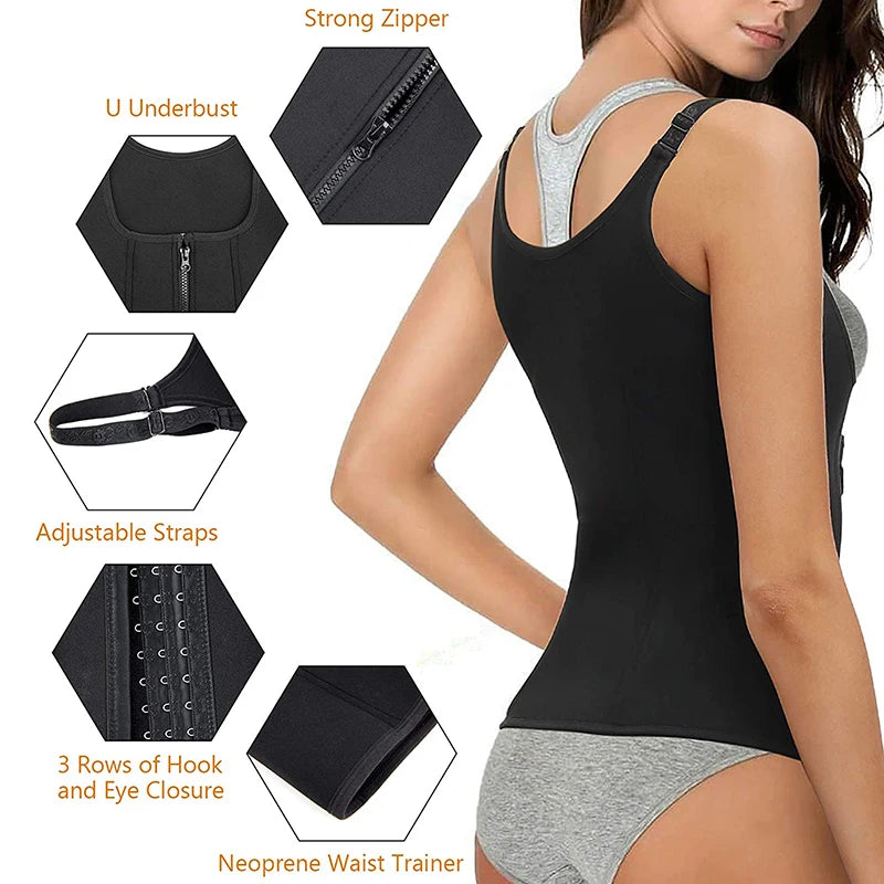 Waist Trainer Corset Zipper Vest Body Shaper Cincher Shapewear Slimming Belt Sports Girdle Neoprene Sauna Tank Top