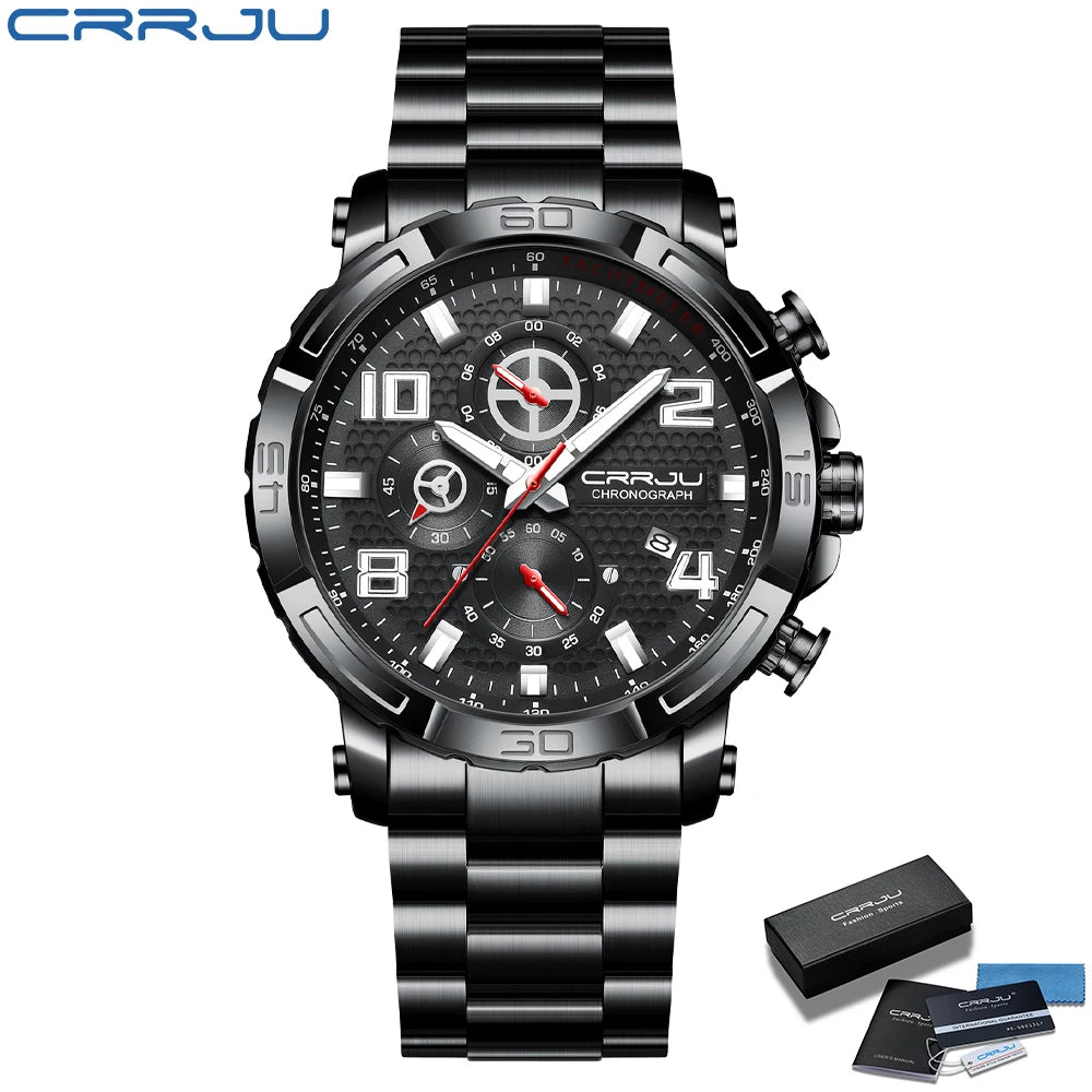 Men Watches Big Dial Waterproof Stainless Steel with Luminous handsDate Sport Chronograph Watches Relogio Masculino