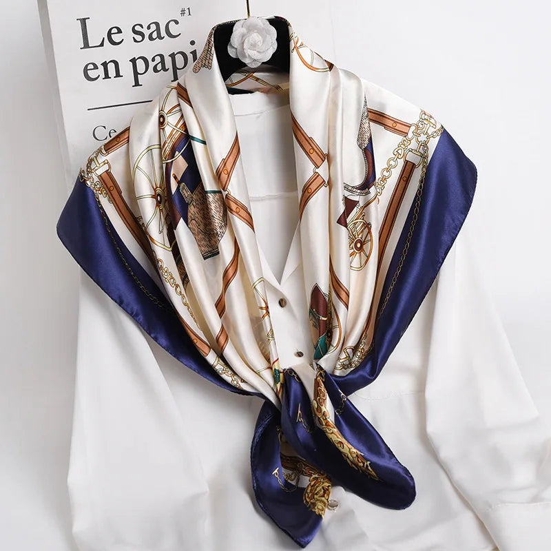 Women Scarf Silk Feeling Hair Neck Square Brand Office bandanna muffler Waiter Flight Attendants Handkerchief Rings wrap