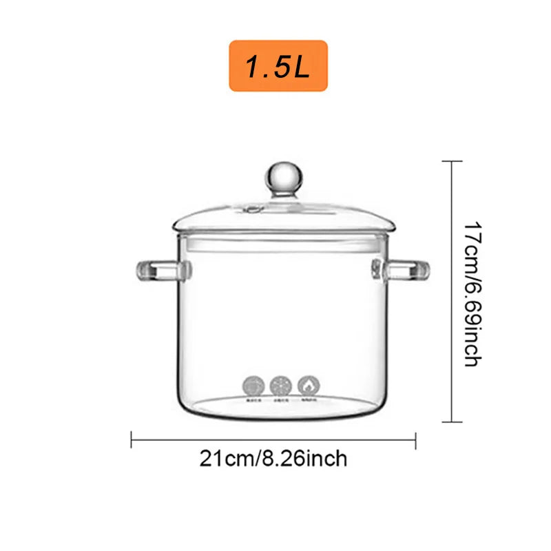 Transparent Glass Soup Pot Household Kitchen Vegetable Salad Bowl Thicken Flame Explosion-Proof Cook Saucepan Cookware