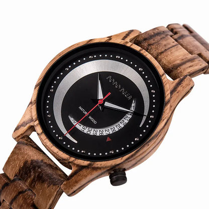 Quartz Watches Show Date Display Zebra Enboy Wood Wristwatch Moon Shape