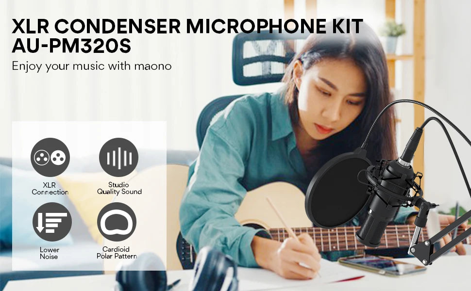 XLR Condenser Microphone Kit Professional Cardioid Vocal Studio Recording Mic for Streaming Voice Over Home-Studio.PM320S