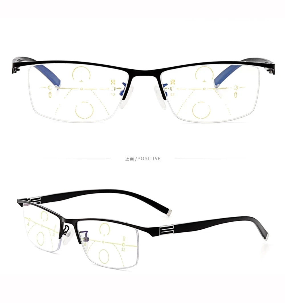 Men Reading Glasses Blue Light Blocking Glasses Half Frame Progressive Multifocal Presbyopia Glasses Titanium Eyewear