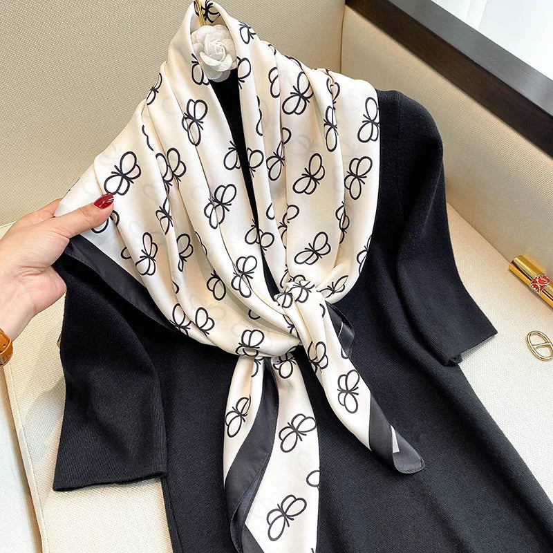 Women Scarf Silk Feeling Hair Neck Square Brand Office bandanna muffler Waiter Flight Attendants Handkerchief Rings wrap