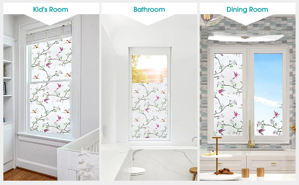 Privacy Window Film Opaque Static Cling Non Adhesive Film Bird Decals Decorative Glass Cover Tint Frosted Stickers for Home