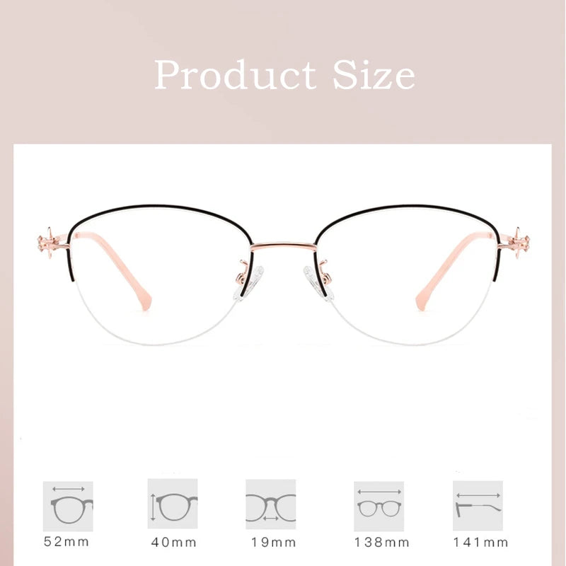 Women Half-frame Glasses Anti-blue Light Retro Ultralight Metal Fashion Optical Prescription Eyeglasses Frame 8025Z