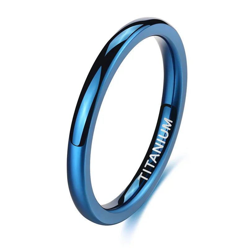 2/4mm Titanium ring Polished Blue For Men and Women Cool Rings