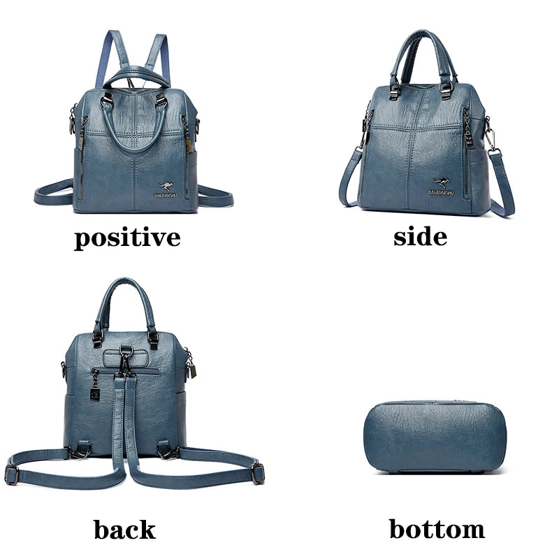 Leather Backpack Women Shoulder Bags Multi function Travel Backpack School Bags Bagpack