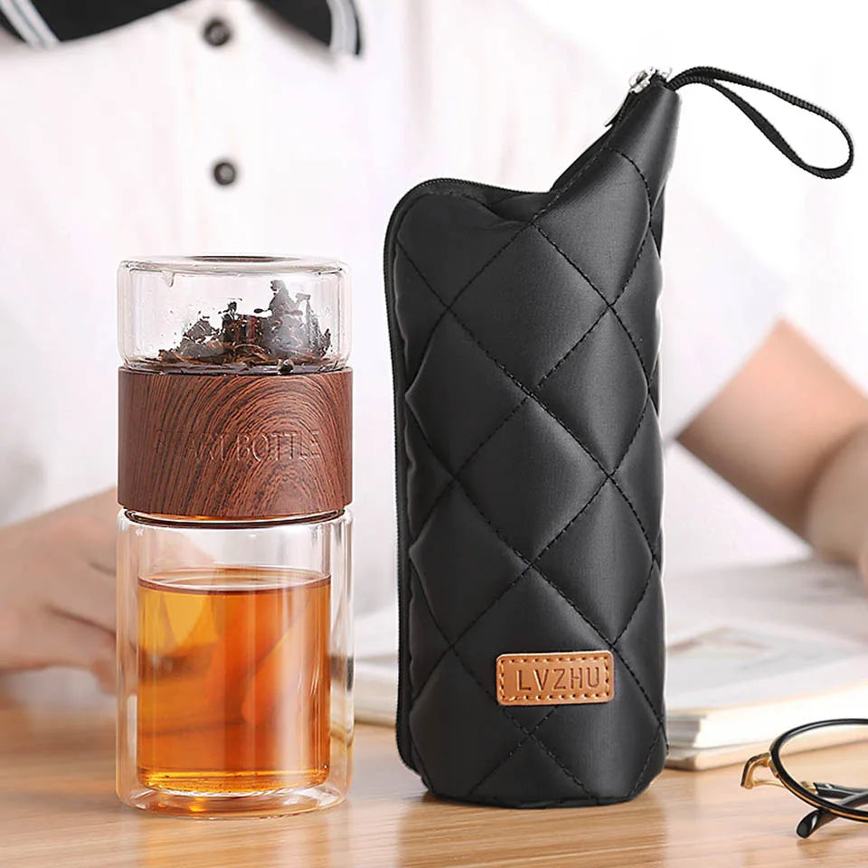 Glass Tea Bottle  Portable Double Wall Kung Fu Tea With Case Tea Drink Bottle Infuser Tumbler Drinkware Creative Gift