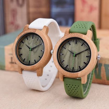 Wooden Watch Simple Casual Silicone Strap Quartz Wrist watch