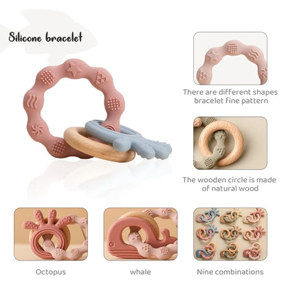 1Pcs Baby Silicone Teether Ring BPA Free Rattles Bracelet Food Grade Newborn Baby Accessories Cartoon Silicone Teething Toys