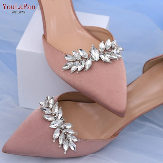 2pcs Wedding Bride Shoes Clip High Heels Shiny Ornaments Full Rhinestone Shoes Clip Women Shoes Fashion Accessories