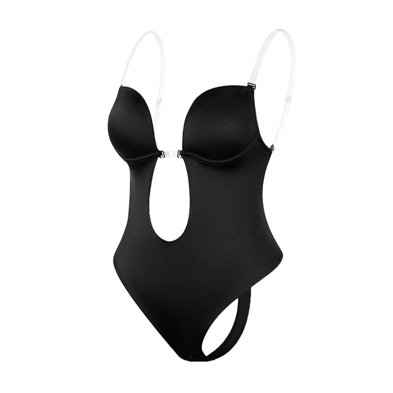 Deep V-Neck Backless Bodysuit Shapewear – Push Up Thong Body Shaper