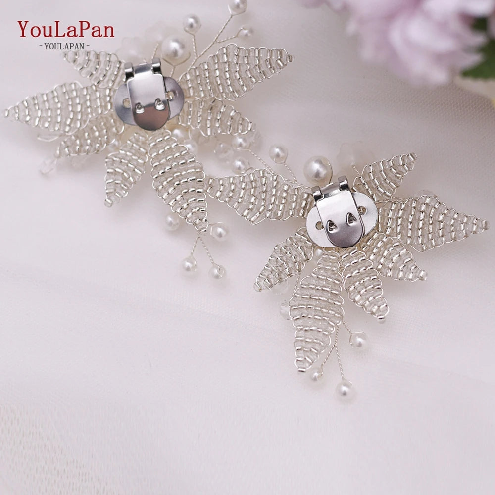 Wedding Flower Shoe Clip Pearl Shoe Buckle Bride Metal Shoes Ornaments Accessories Tiny Beaded Shoes Buckle