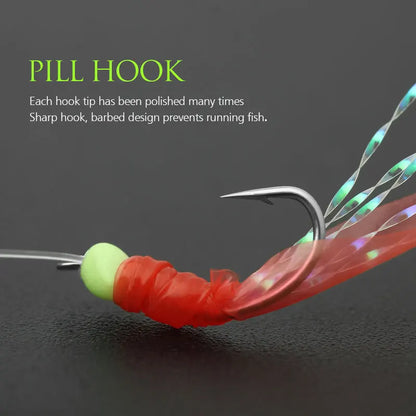 Fishing Hook Saltwater Bionic String Hooks Rigs Luminous Beans Strong Bait Sea Fish 6 Pcs  Fish Hooks