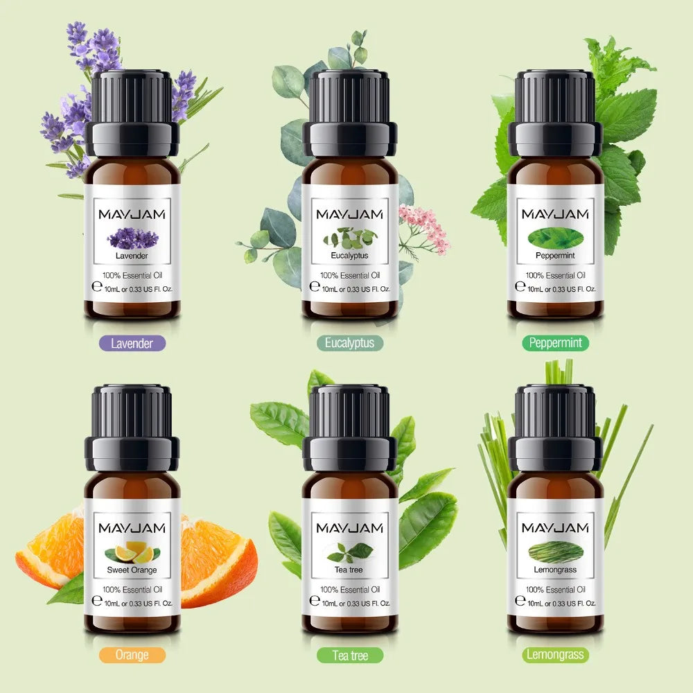 10ML Essential Oils 6pcs Gift Set Humidifier Aromatherapy Diffusers Lavender Eucalyptus Mint Lemongrass Tea Tree Oil