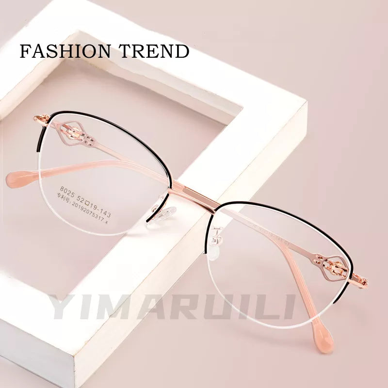 Women Half-frame Glasses Anti-blue Light Retro Ultralight Metal Fashion Optical Prescription Eyeglasses Frame 8025Z