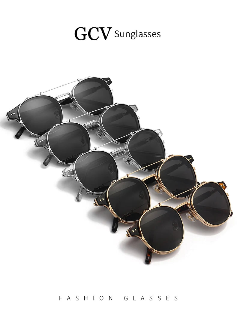Double Layer Removable Lens Polarized UV400 Gothic Retro Steampunk Sunglasses for Men Women