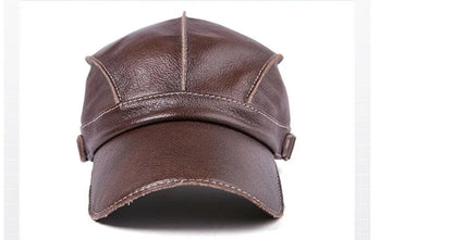 Unisex High Quality Real Leather Military Caps Sailor Hats Women Men Black Brown Flat Top Captain Cap Travel Cadet Hat