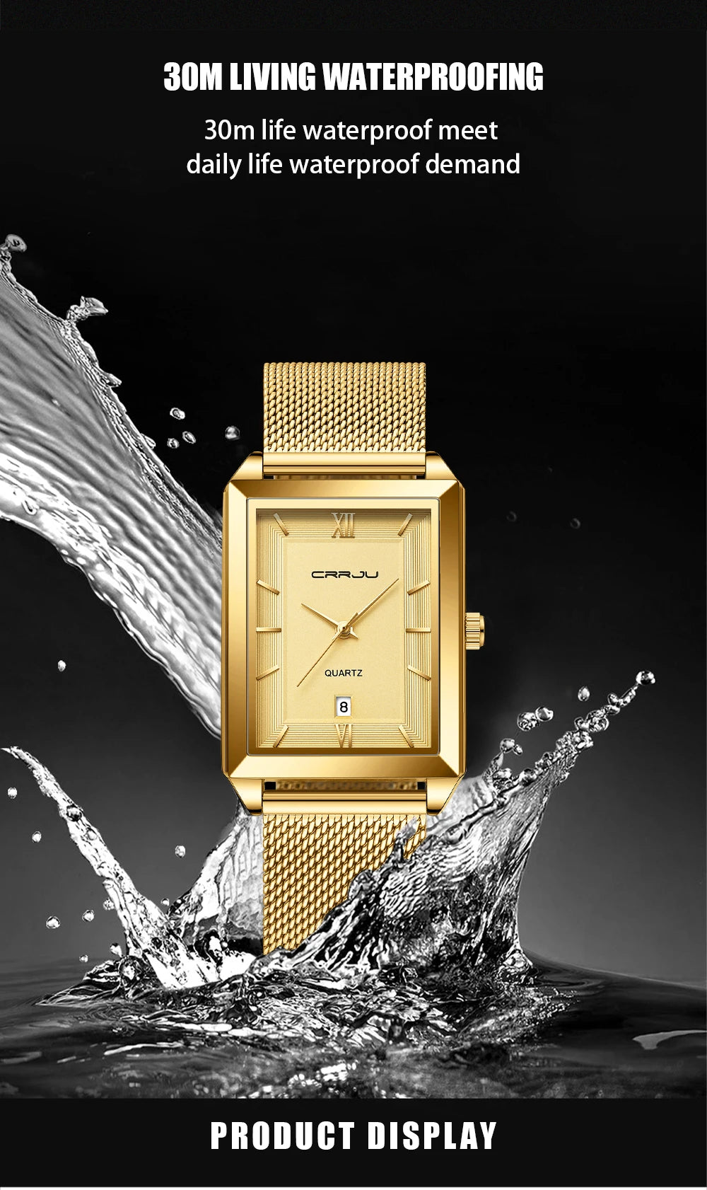 Watch Men Top Brand Luxury Square Golden Quartz Stainless Steel Waterproof Wrist Watch Relogio Masculino