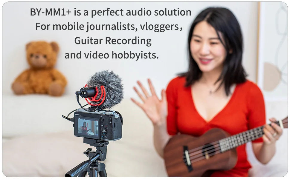 BY-MM1+ Super-Cardioid Shotgun Microphone for iPhone Android PC Laptop DSLR Cameras Camcorder YouTube Recording Streaming