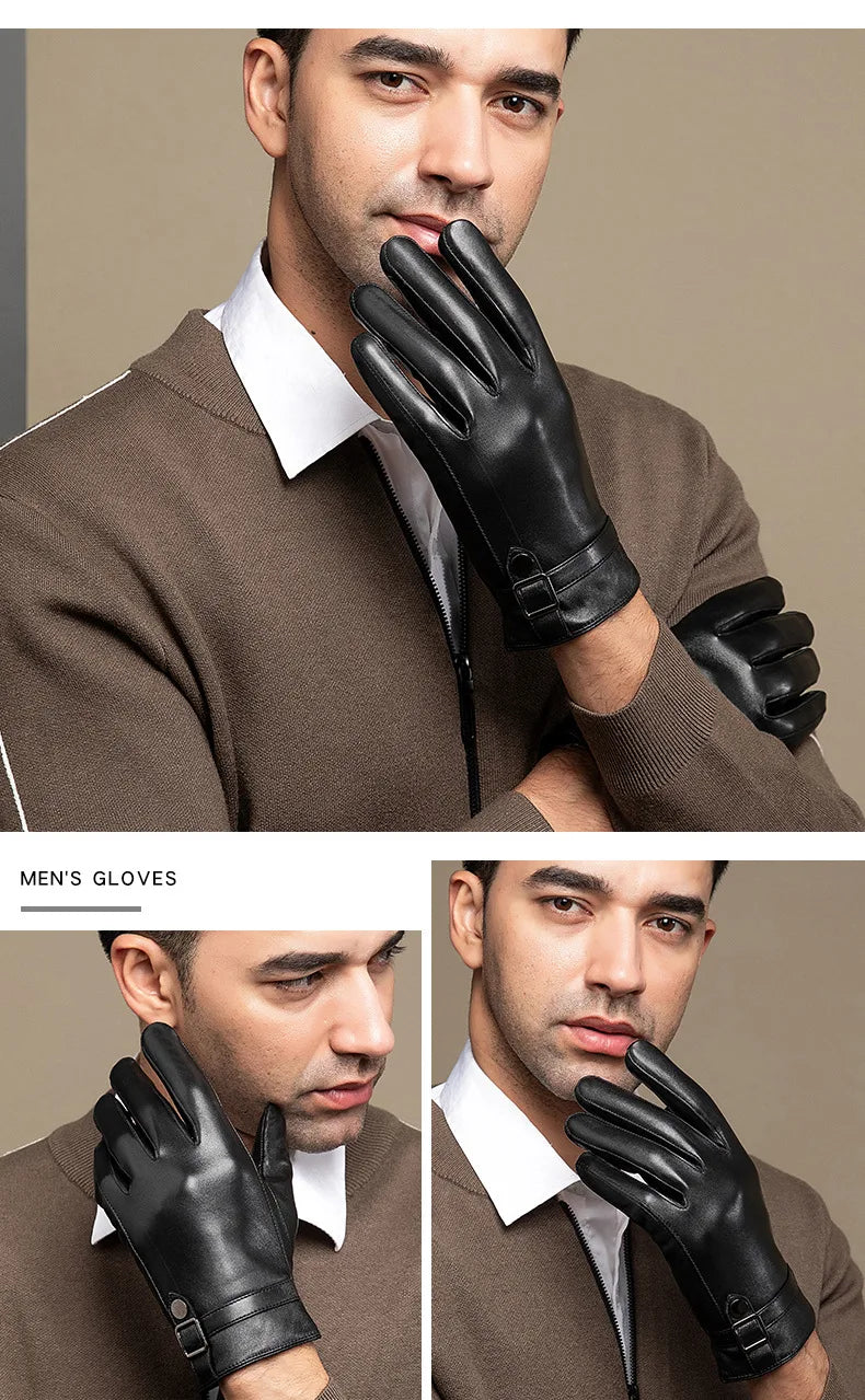 Sheepskin High Quality Autumn Winter Genuine Leather Gloves Men Driving Mittens Warm Touch Screen