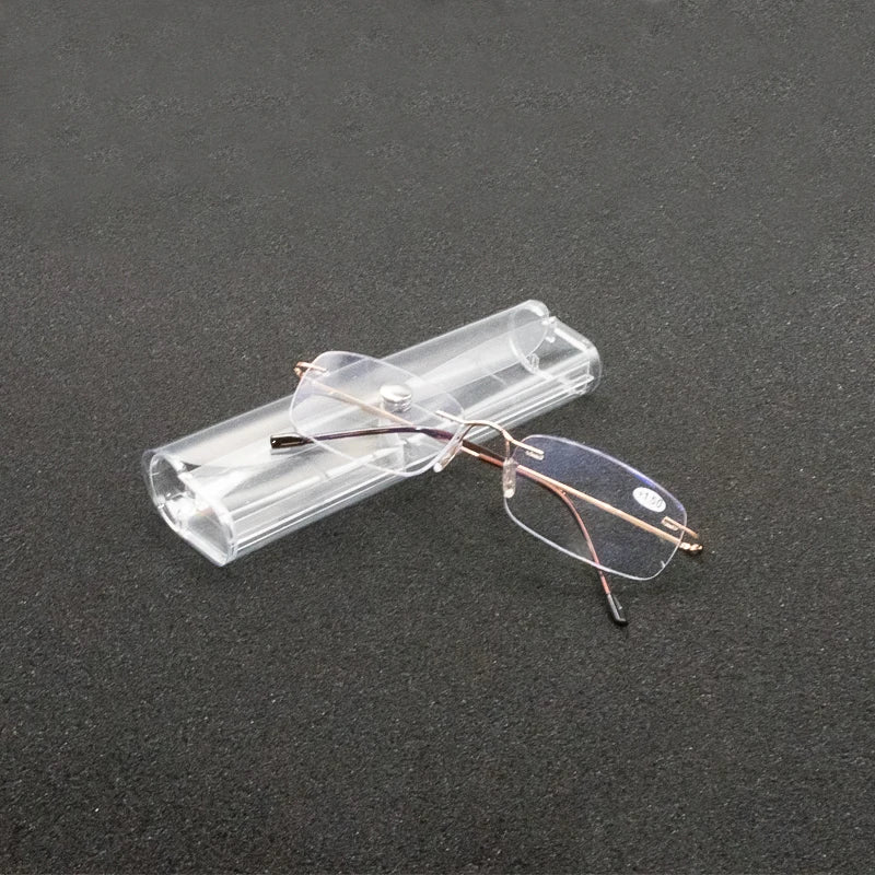 Brown Rimless Reading Glasses with Lightweight Memory Alloy Frame