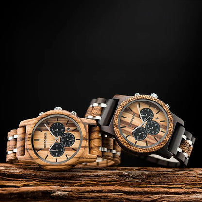 Watches Japanese Quartz Wooden Wristwatch Chronograph Top Brand Luxury Stopwatch Auto Date