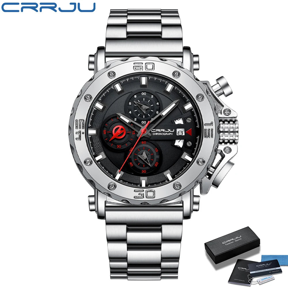 Watch for Men Top Brand Luxury Big Dial Stainless Steel Waterproof Chronograph Wristwatches with Date Relogio Masculino