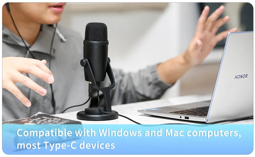 BY-PM500 Gaming Condenser USB Microphone for PC Mobile Phone Android Windows Mac Youtube Recording Streaming Blogger Vlog