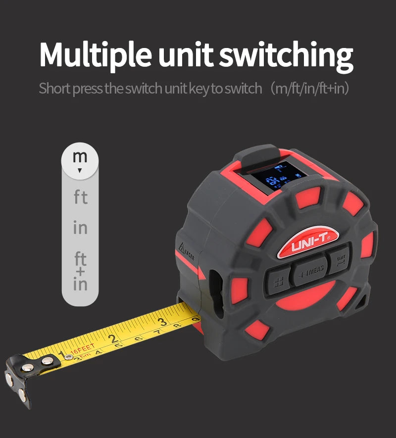 2 in 1 Laser Rangefinder 5m Tape Measure Ruler LCD Display with Backlight Distance Meter Building Measurement Device