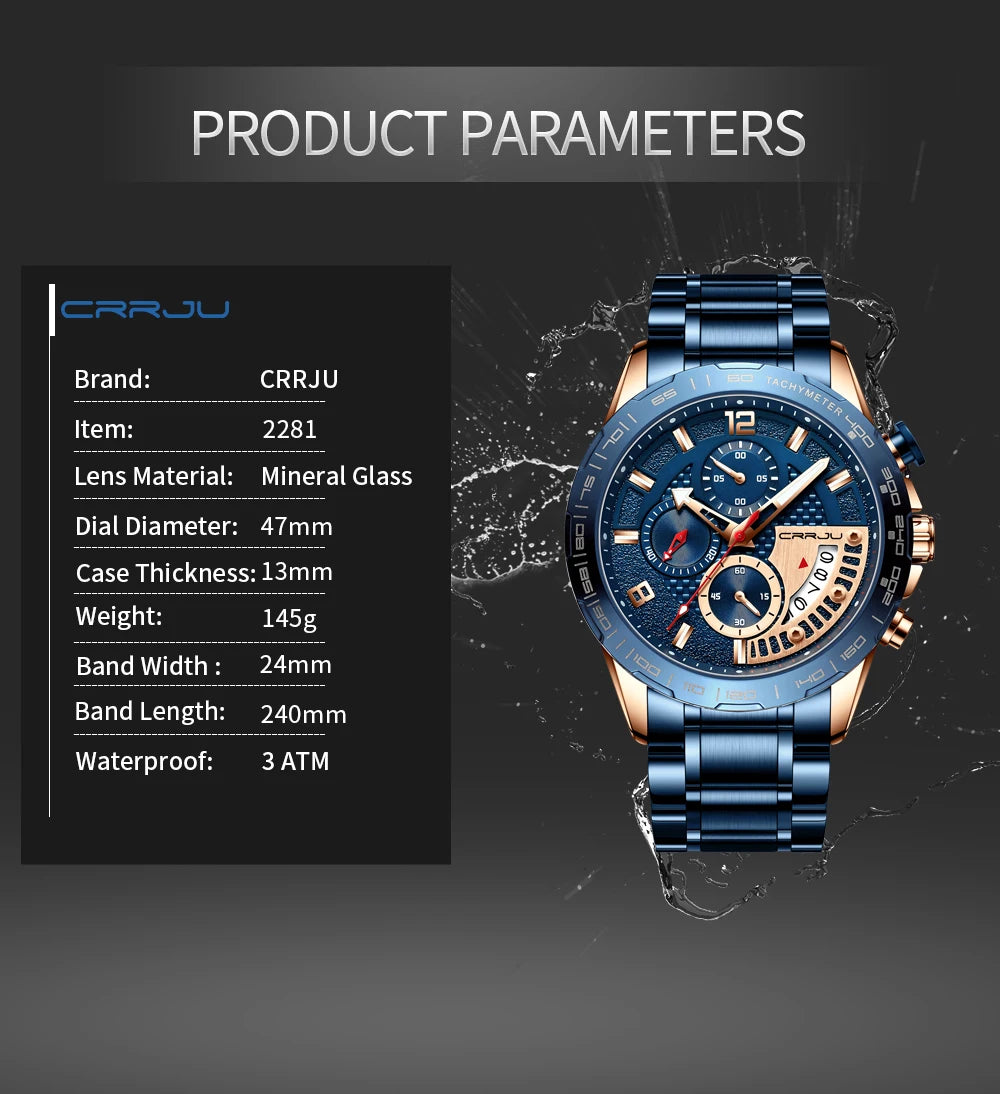 Mens Watches Fashion Stainless Steel Business Watch Luxury Luminous Waterproof Chronograph Quartz Watch Relogio Masculino