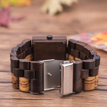 Women Watches Top Brand Luxury Ebony Wood Quartz Wristwatch