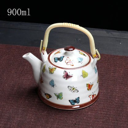 Porcelain Teapot with Strainer Net High Capacity 500 900ML Traditional Retro Ceramic Tea Set