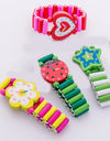 Kids Girl Colorful Wood Bracelets Children Elastic Watch Wristbands Child Toy Bracelet