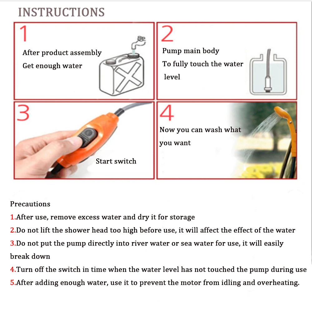 Portable 12V Camping Shower Pump Kit for Car Travel