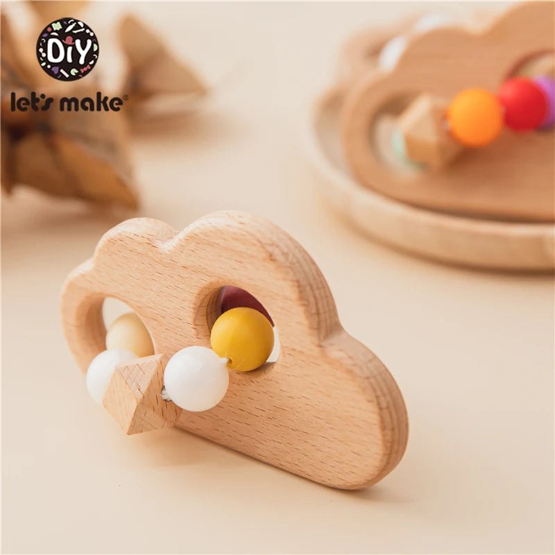 Let's Make Colorful Cloud Baby Rattle Toys Dream Safe Wooden Toys DIY Crochet Rattle Soother Bracelet Teether Set Infant Gift