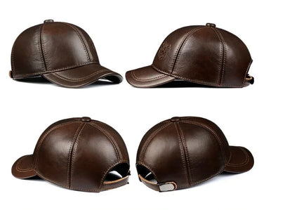 Man Genuine Leather Baseball Caps Male Casual Cowhide Belt Ear Warm 56-60 Adjustable Sprot Flight Hats