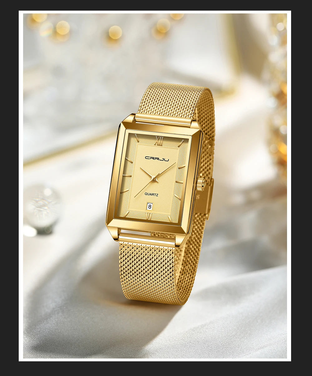 Watch Men Top Brand Luxury Square Golden Quartz Stainless Steel Waterproof Wrist Watch Relogio Masculino