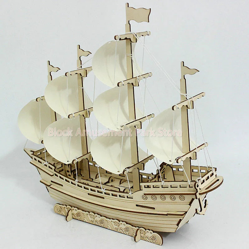 Sailboat Diy Toy Puzzle 3D Small Boat Educational Kids Gift Games Assemble Wood Building Ferry Model Wooden Toys Sailing Ship