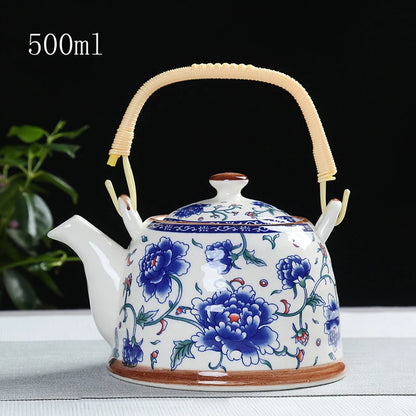 Porcelain Teapot with Strainer Net High Capacity 500 900ML Traditional Retro Ceramic Tea Set