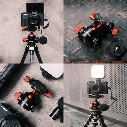 Metal Ballhead Pan Tilt Dual Cold Shoe Tripod Head Vlog Tripod Head