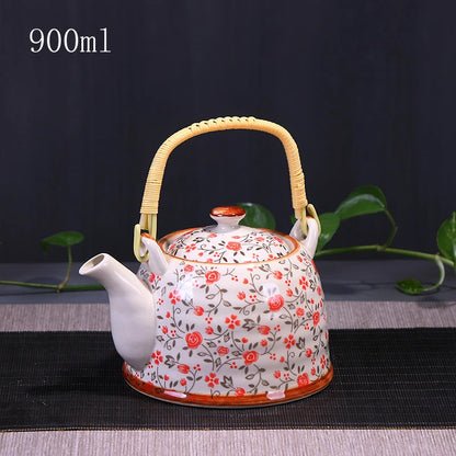 Porcelain Teapot with Strainer Net High Capacity 500 900ML Traditional Retro Ceramic Tea Set